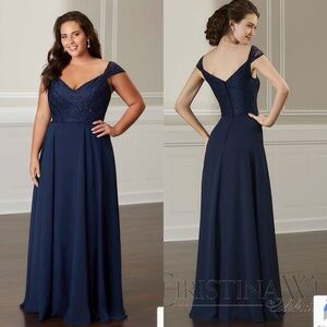 NWT Cristina Wu celebration bridesmaid dress style 22892 size 24 navy blue long